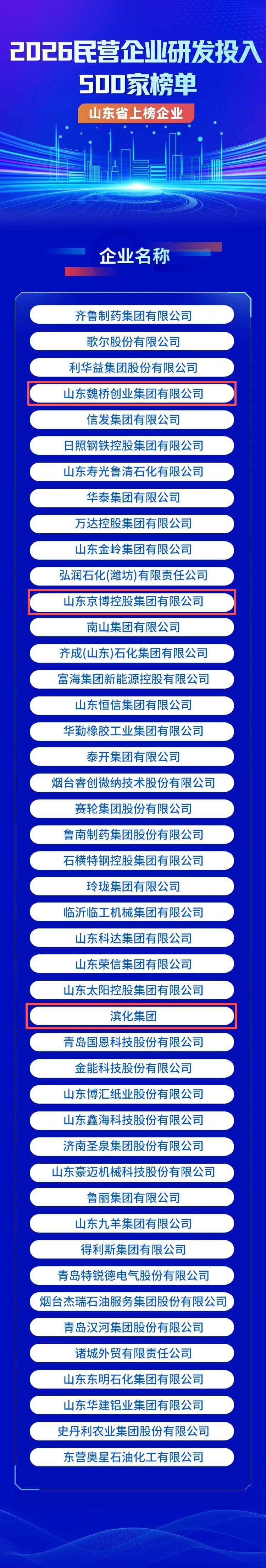 滨州多家企业上榜2026中国民企研发投入500强、发明专利500强